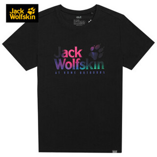 Jack Wolfskin狼爪男士上衣春夏新款户外运动休闲时尚印花圆领吸湿透气短袖T恤5818373 5818372-6000/黑色 M