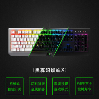 雷蛇（RAZER） 黑寡妇蜘蛛Blackwidow X系列游戏机械键盘 黑色（绿轴 雷云3 悬浮键） X幻彩版-104键幻彩灯