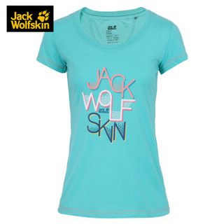 JackWolfskin 狼爪女款 夏季款户外休闲字母图形圆领T恤C500069 C500069-1820/亚码夏威夷蓝 S