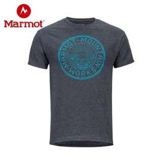 marmot/土拨鼠2019春夏新款印字大Logo舒适圆领男短袖T恤 灰黑 XXL 欧码偏大