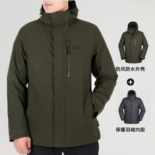 Jack Wolfskin/狼爪男士冬户外透气保暖750蓬白鹅绒三合一冲锋衣5118271 5118271-5043/松木棕/内胆连帽 L 180/100A/充绒量90g