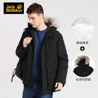 Jack Wolfskin/狼爪男士秋冬户外防风保暖可脱卸帽毛羽绒服鹅绒外套派克大衣5219031 5219031-6000/黑色 S 175/96A