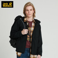 Jack Wolfskin/狼爪男士春季款户外防风不易沾水透气内里加绒运动软壳夹克 5019181-6000/黑色(内里短绒) S