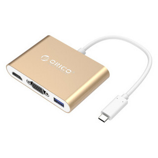 奥睿科（ORICO） Type-C扩展坞USB-C转HDMI/VGA转换器苹果电脑3.0分线器延长线 USB3.0分线器HUB+HDMI+VGA 金色