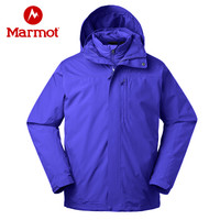 marmot/土拨鼠2019秋冬新款男防水保暖羽绒内胆三合一冲锋衣上衣V40447 曜石黑001 M 欧码偏大