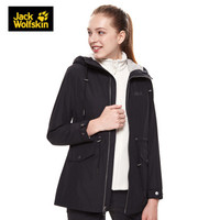Jack Wolfskin/狼爪女装春季新款户外都市休闲防溅水透气中长款软壳外套5318521 5318521-6000/黑色 M 170/92A