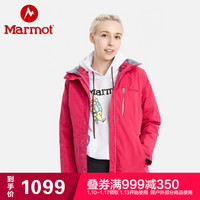 marmot/土拨鼠19秋冬新款户外女式防风防水套羽绒三合一冲锋衣 枚红6347 M 欧码偏大