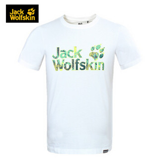 Jack Wolfskin/狼爪男款夏季新款户外休闲透气LOGO图形短袖T恤5011911 5011911-5055/米白色/欧码 M  175/96A