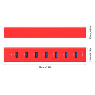 奥睿科（ORICO） H7013 分线器多口USB3.0 hub高速扩展集线器usb分线器七口 红色 带独立电源