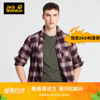 Jack Wolfskin狼爪男士春季新品户外透气舒适休闲格纹长袖翻领衬衫1402741 1402741-7807/酒红格子 M  180/100A