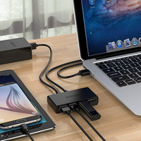 奥睿科（ORICO）USB分线器 高速4口HUB多接口扩展转换器笔记本电脑一拖四集线器延长线带供电口 USB2.0-黑色 线长0.3米
