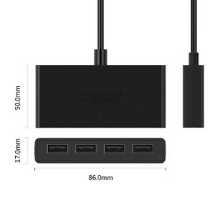 奥睿科（ORICO）USB分线器 高速4口HUB多接口扩展转换器笔记本电脑一拖四集线器延长线带供电口 USB2.0-黑色 线长0.3米