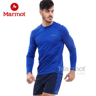 土拨鼠（Marmot） 2018春夏新款户外超轻透气男排汗速干长袖T恤S60410 海蓝 S 欧码偏大