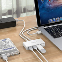 奥睿科（ORICO）USB分线器 高速4口HUB多接口扩展转换器笔记本电脑一拖四集线器延长线带供电口 USB2.0-白色 线长1米