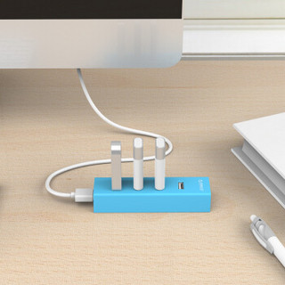 奥睿科（ORICO） USB分线器2.0桌面多口扩展集线器笔记本电脑一拖四/七口HUB带电源接口 H4013-U2-蓝色 线长1米