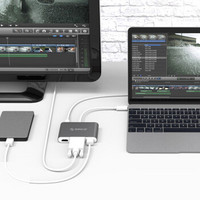 奥睿科（ORICO） Type-C扩展坞USB-C转HDMI/VGA转换器苹果电脑3.0分线器延长线 USB3.0分线器HUB+HDMI+VGA  灰色