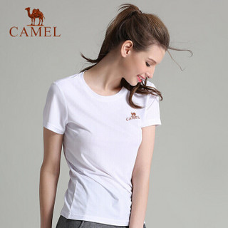 骆驼(CAMEL) 运动T恤男女休闲圆领上衣运动夏季短袖衣 C8S122338 女款白色 S