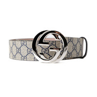 GUCCI 古驰 GG Supreme系列 男士帆布板扣腰带 411924 KGDHN 4075 米色/蓝色 100