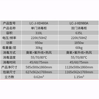 乐创（lecon）臭氧红外线多功能340L密胺饭堂饭店中温单门消毒柜 LC-J-XD480A