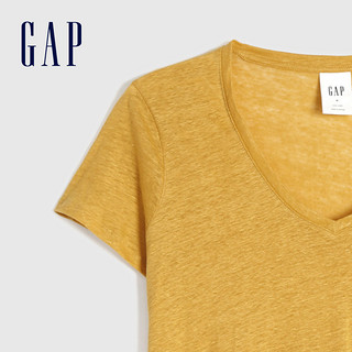 Gap女装亚麻V领短袖T恤薄款夏季555542 2020新款纯色基本款上衣女
