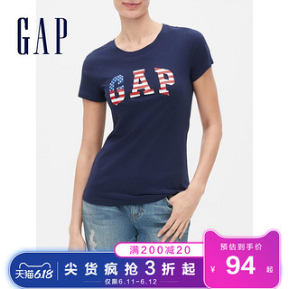 Gap女装纯棉透气圆领短袖T恤夏季578009 2020新款时尚印花上衣