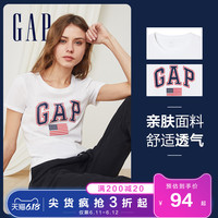 Gap女装圆领短袖亲肤T恤夏季223578 女士个性logo印花情侣款上衣