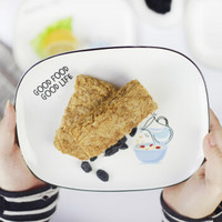 西餐盘创意家用陶瓷点心盘长方形早餐盘蛋糕碟创意北欧牛排盘子 牛奶麦片图案 20cm
