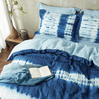 商品手工草木染扎染亚麻四件套