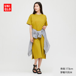 优衣库 女装 丝光棉T恤式长连衣裙 422515 优衣库UNIQLO