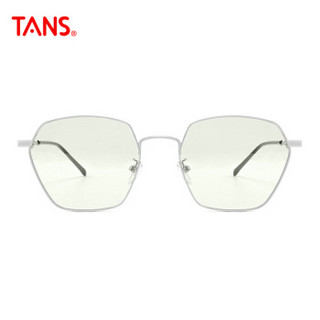 TANS防蓝光辐射眼镜男女同款不规则变色双片电脑护目镜学生可自配近视平光镜架12002银色