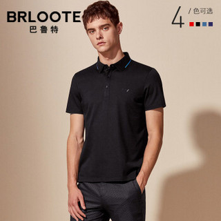 Brloote/巴鲁特POLO衫男青年商务休闲微弹修身纯色百搭翻领短袖T恤衫  黑色  165/88A