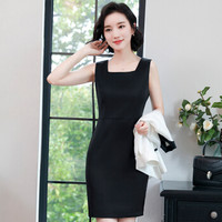 初申 职业装女装套装时尚韩版短袖修身款背心连衣裙职业套裙SWQZ185105黑色连衣裙XL