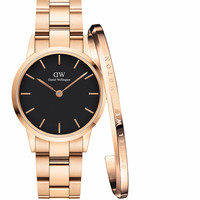 丹尼尔惠灵顿(DanielWellington)新品 DW手表 28mm黑盘金边欧美时尚女表DW00100214+小号手镯(礼盒装)