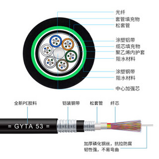 海乐（Haile）6芯重铠地埋光缆 层绞式GYTA53-6B1单模室外铠装G652D线芯 HT220-6S 2000米