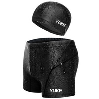 YUKE 羽克 泳裤男士游泳裤平角舒适速干泳装仿鲨鱼皮短款游泳裤b23 黑色 L（建议体重90-100斤）