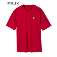 Markless 短袖t恤男京东JOY联名款男士短袖纯棉青年刺绣圆领体恤TXA8657M红色180/96（XL）