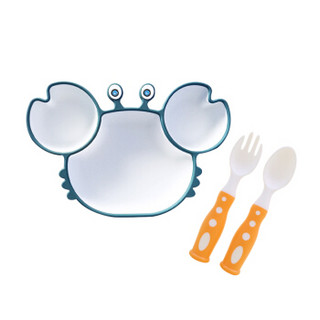 集得（JDCOCO）儿童餐盘 吸盘碗硅胶防摔辅食碗可爱儿童分格餐具硅胶餐盘双色螃蟹款-蓝色