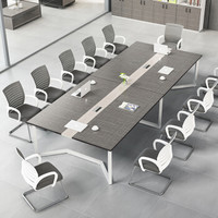 圣黎 办公室会议桌长桌简约现代板式条形员工培训桌拐角办公培训桌3.0米会议桌+10把椅