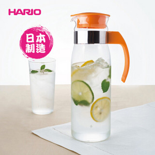 HARIO日本原装进口冷水壶大容量耐热玻璃杯凉水壶热饮花茶果汁杯1400ML 橙色+灰色 *2件