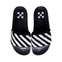 Off-White 抓绒条纹拖鞋 OMIA087E184290171001 高跟鞋