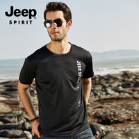 吉普（JEEP）短袖T恤 男士棉圆领休闲短袖 时尚潮流简约运动小衫 SWL-3261黑色 3XL