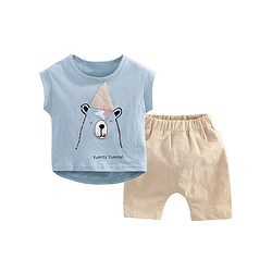 ciciibear齐齐熊夏季新品0-4岁婴儿衣服卡通小熊外出套装纯棉短袖套装 *3件