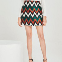 2019春秋装折线条纹短裙半身裙修身A字裙 S 墨绿