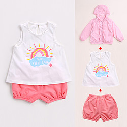PonieConie 夏日女童套装3件套防晒外套+背心T恤+短裤