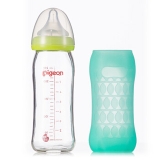 贝亲（Pigeon） 宽口径玻璃奶瓶 带硅胶保护套安心组 0-6个月 240ml