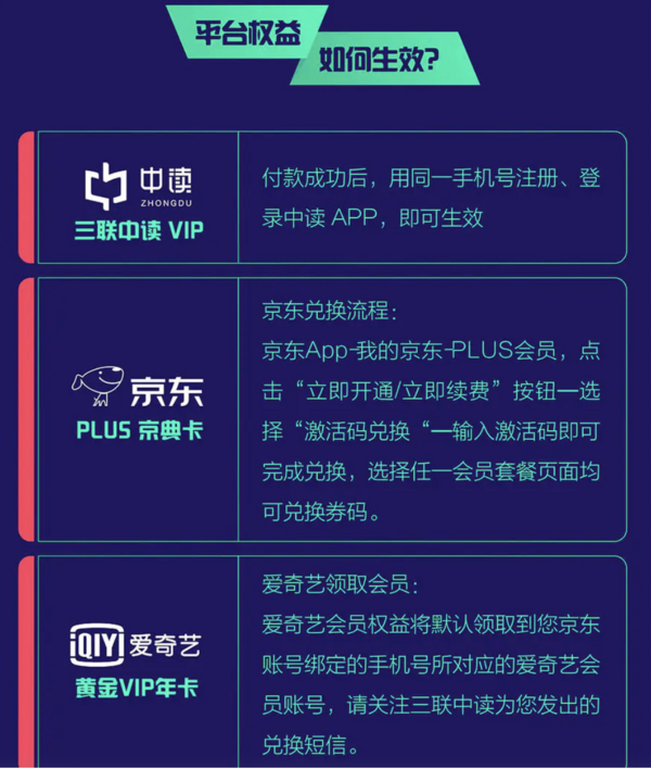 超值组合、小编精选：三联中读VIP会员年卡+京东PLUS京典卡+爱奇艺黄金VIP年卡