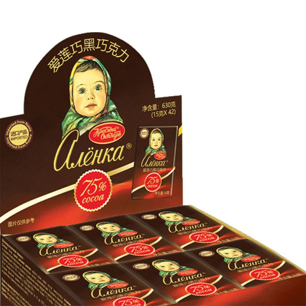 商品alenka 爱莲巧 大头娃娃俄罗斯进口纯黑巧克力 15g*42片