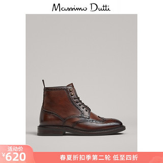 春夏折扣 Massimo Dutti 男鞋 皮革色刺孔纳帕真皮短靴 16010022709