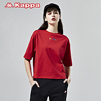 Kappa卡帕女款运动短袖休闲圆领T恤夏季落肩印花宽松半袖