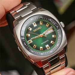 Seiko 男士不锈钢自动手表,绿色,均码